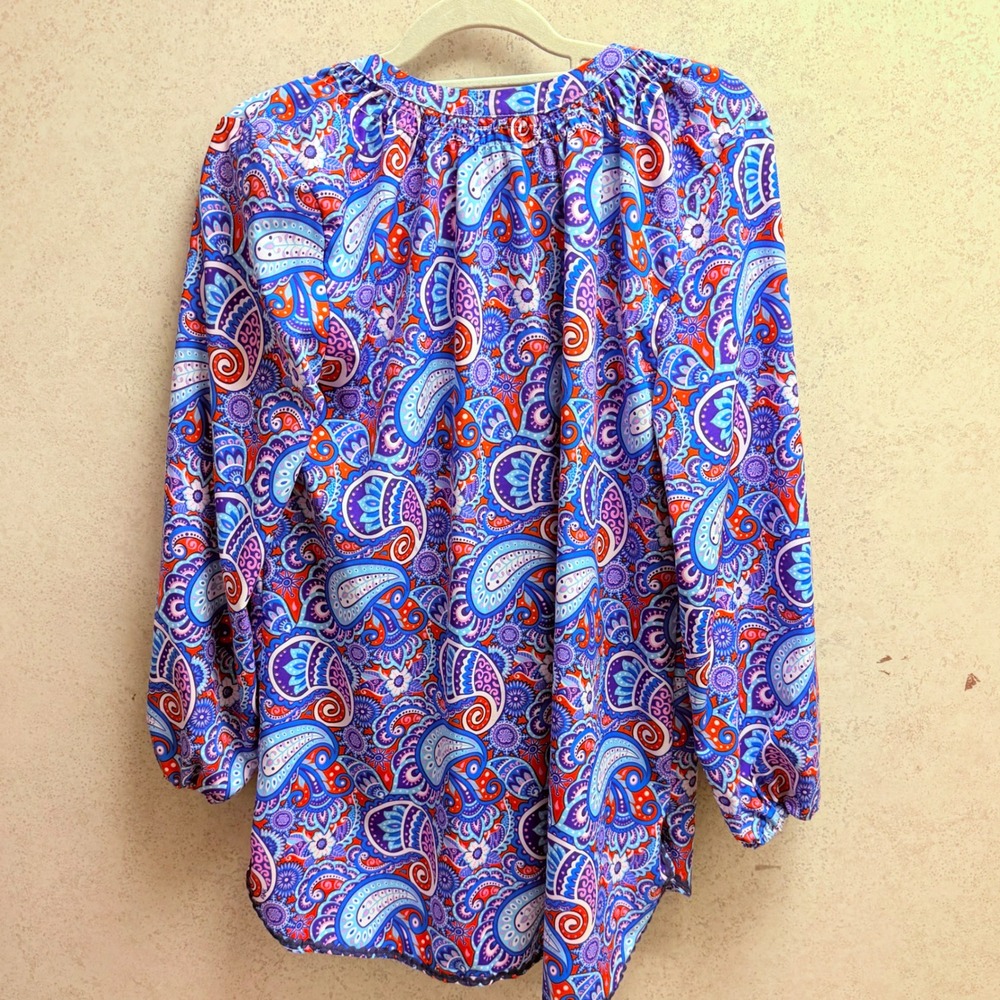 Simply Southern M Womens Colorful Paisley Vibrant Coastal Career Light Blouse - Picture 9 of 9